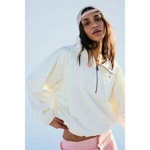Free People Movement Knit 1/2 Zip Sweetest Pulllover Sweater Ivory Iridescent L